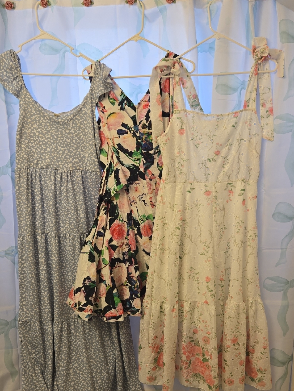 Sun Dress Bundle Large Floral Tie-Shoulder Sundress in Cream and Pink Midi Maxi